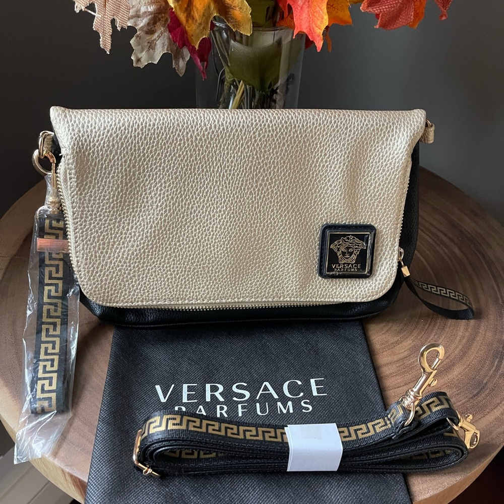 NWOT authentic black and gold Versace parfums bag